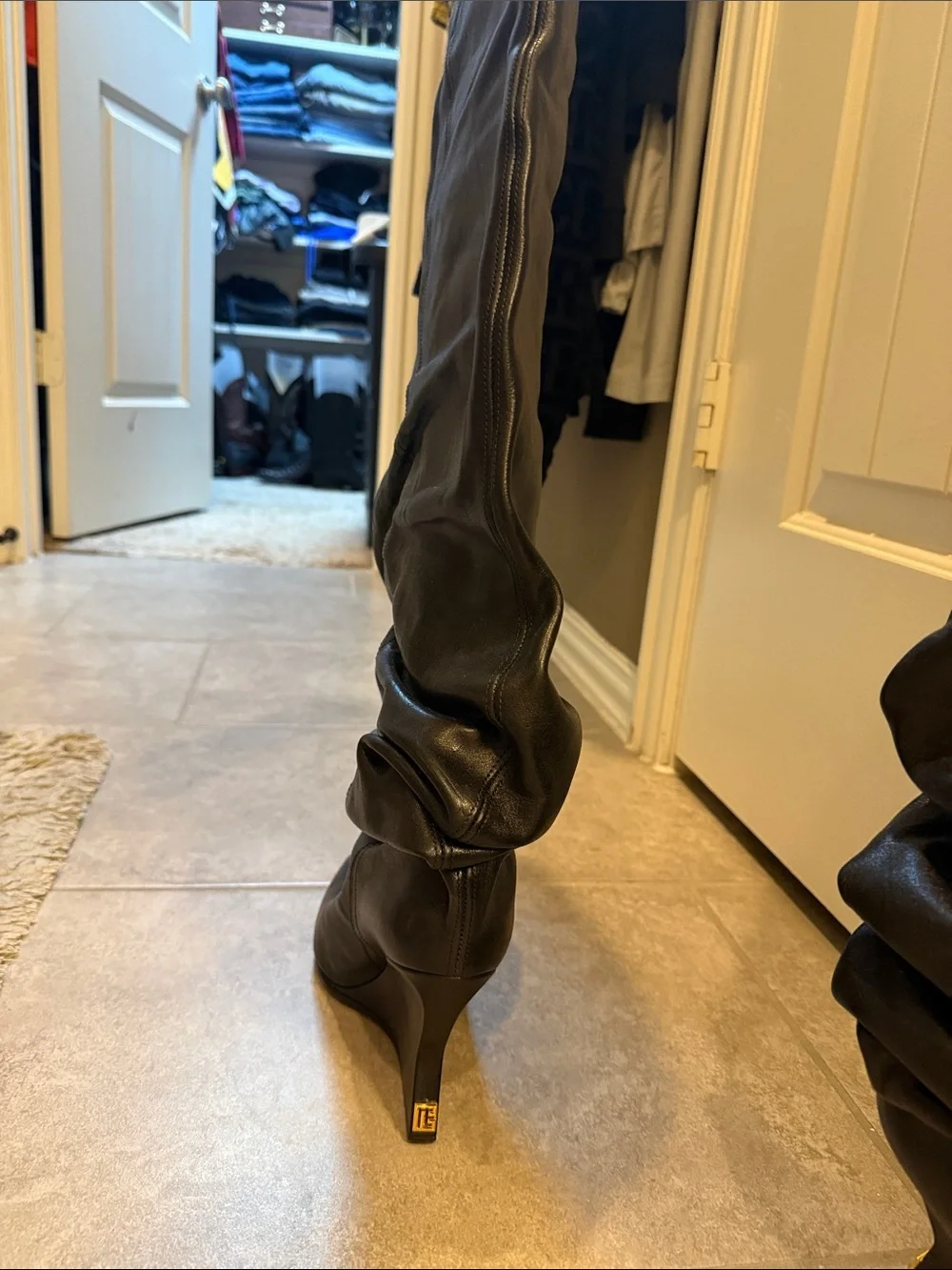 Balmain Black Slouchy Pointed-Toe Over-the-Knee Boots